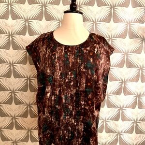Talbots Woman Artistic Brown and Teal Cap Sleeve Blouse